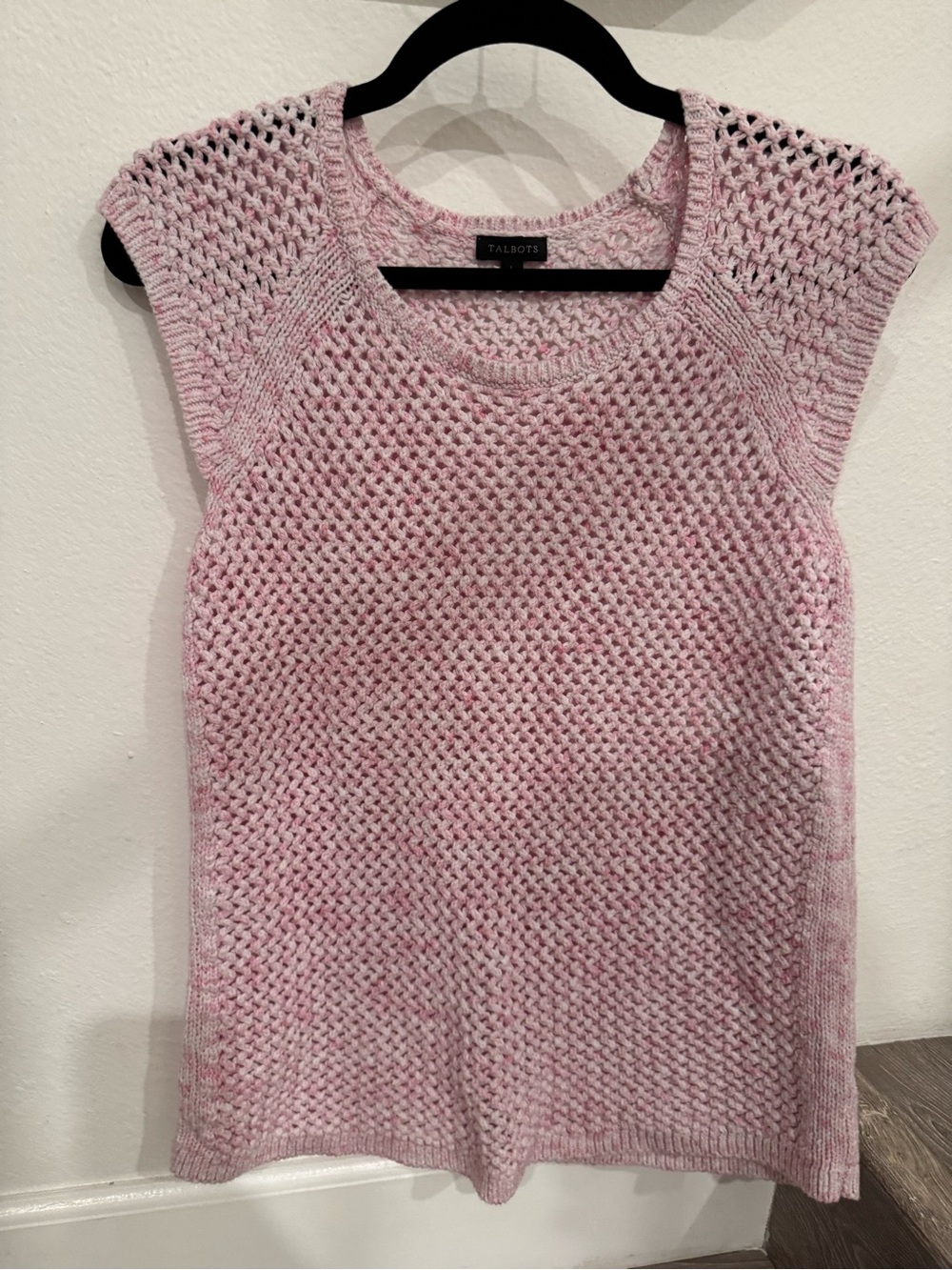 Talbots Pink Knit Cap-Sleeve Sweater Shell Size L Luxury Beachy Old Money